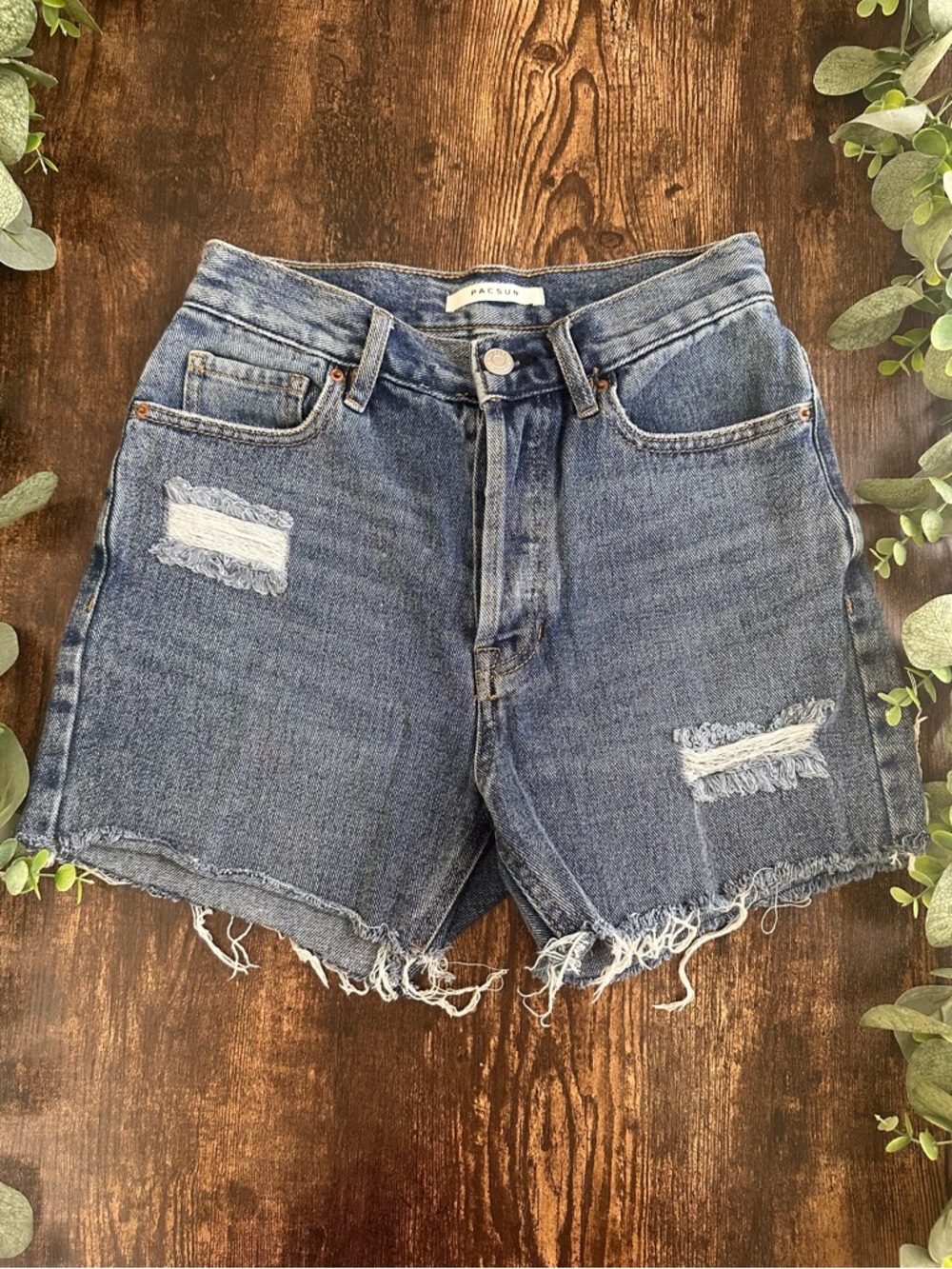 PacSun Distressed High-Rise Jean Shorts - Blue Denim